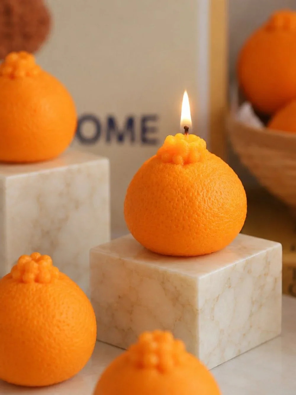 Orange-Shaped, Citrus-Scented Fruit Candles, Aromatherapy, Vegan, 4-Pack, New